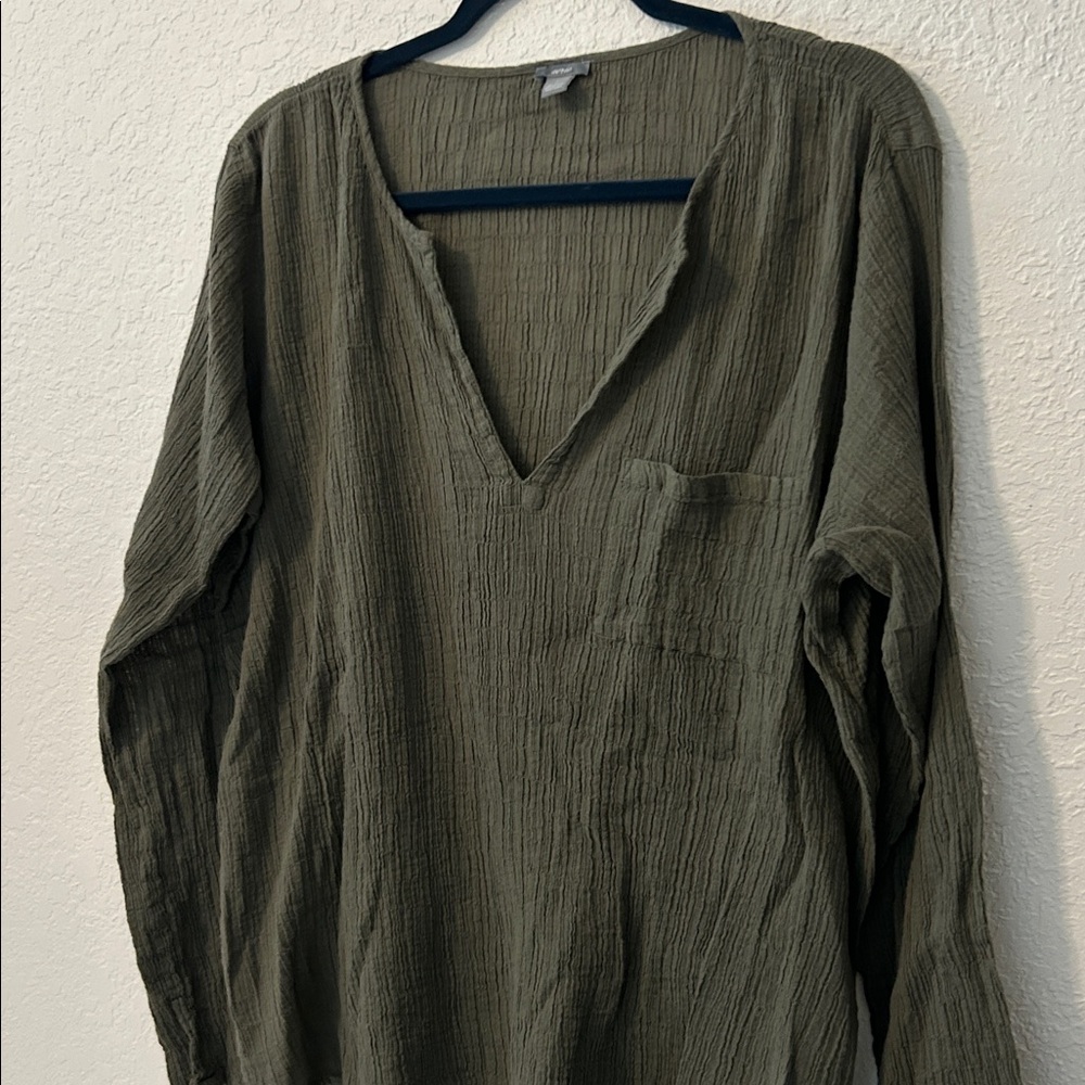 Aerie Dark Olive Long Sleeve Shirt - Picture 2 of 7